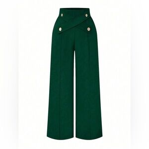 SHEIN Rometta Plus Size Women Waist Button Crossed Straight Leg Pants